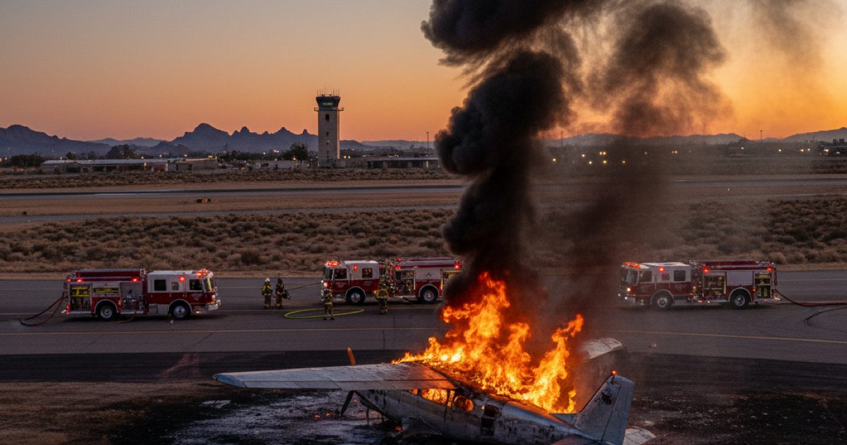 Two Dead After Plane Overruns Runway, Erupts in Flames at Marana Regional Airport