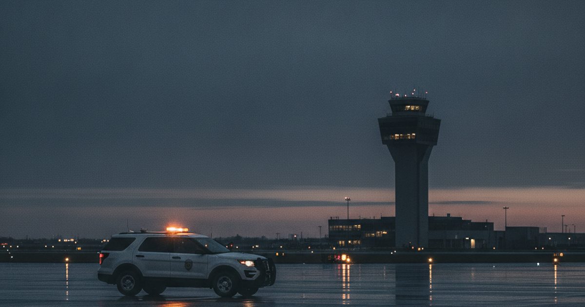 Airport rescue vehicle on a runway safety area representing vehicle transponder visibility after the LaGuardia runway collision