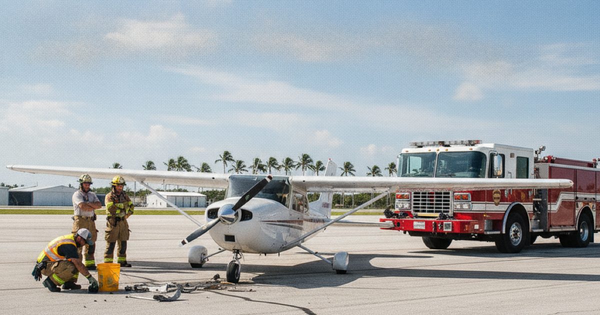 Cessna Skycatcher Loses Nose Gear Landing at Fort Lauderdale Executive, Scattering Debris on Runway