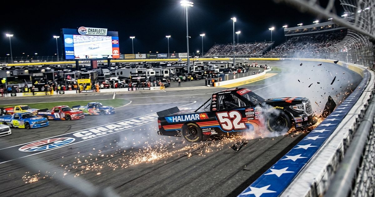 Canadian Trucker Stewart Friesen Slams Wall, Showers Charlotte Motor Speedway With Debris Mid-Pit-Stop Cycle